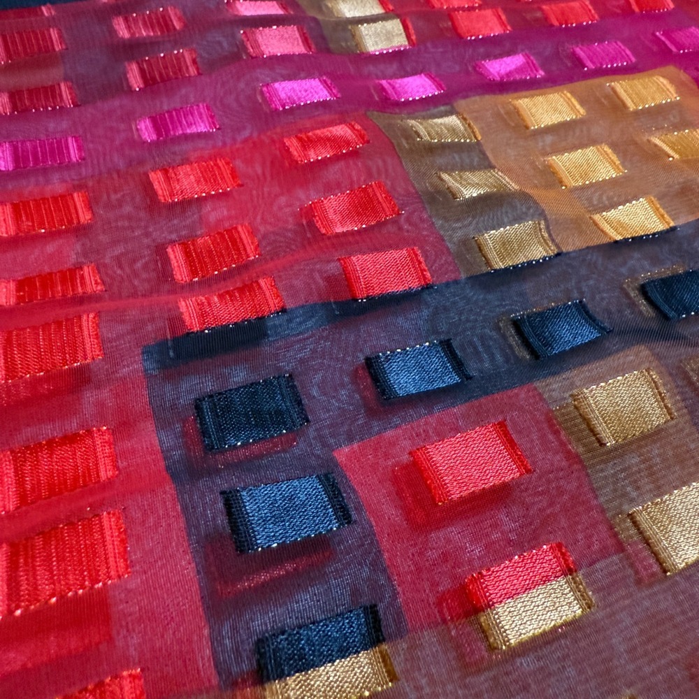 Sheer Geometric Scarf Red Gold Pink Black Sheer‎ Patterned Accessory - Picture 3 of 5
